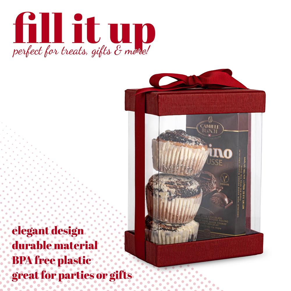 Clear Maroon 7X5X3" Gift Boxes 6 Pack Bakery Boxes With Base Lid & Ribbon